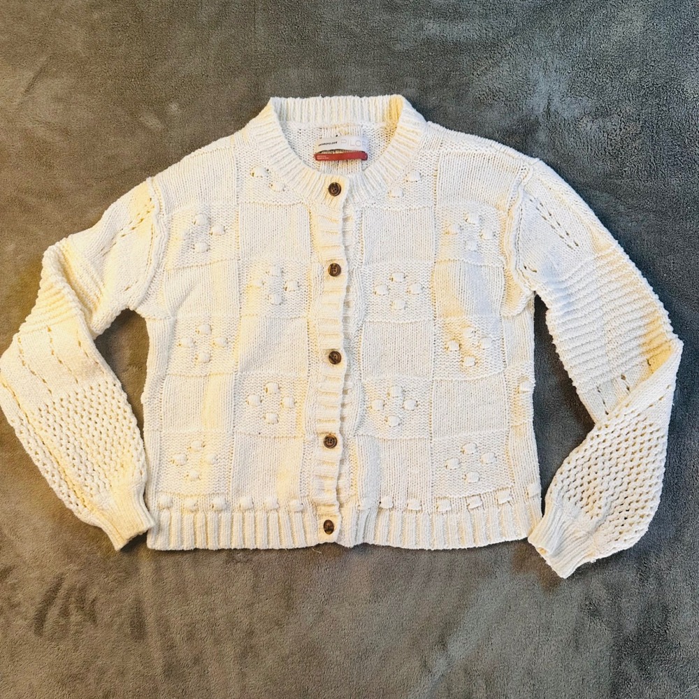 Anthropologie Pilcro Ivory Patchwork Bobble Knit Cardigan Sweater Womens XS